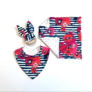 Baby bib, security blanket and teething ring